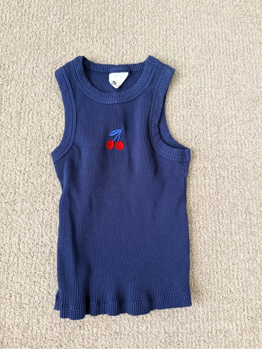 Cotton On Navy Ribbed Tank with Cherry Embroidery